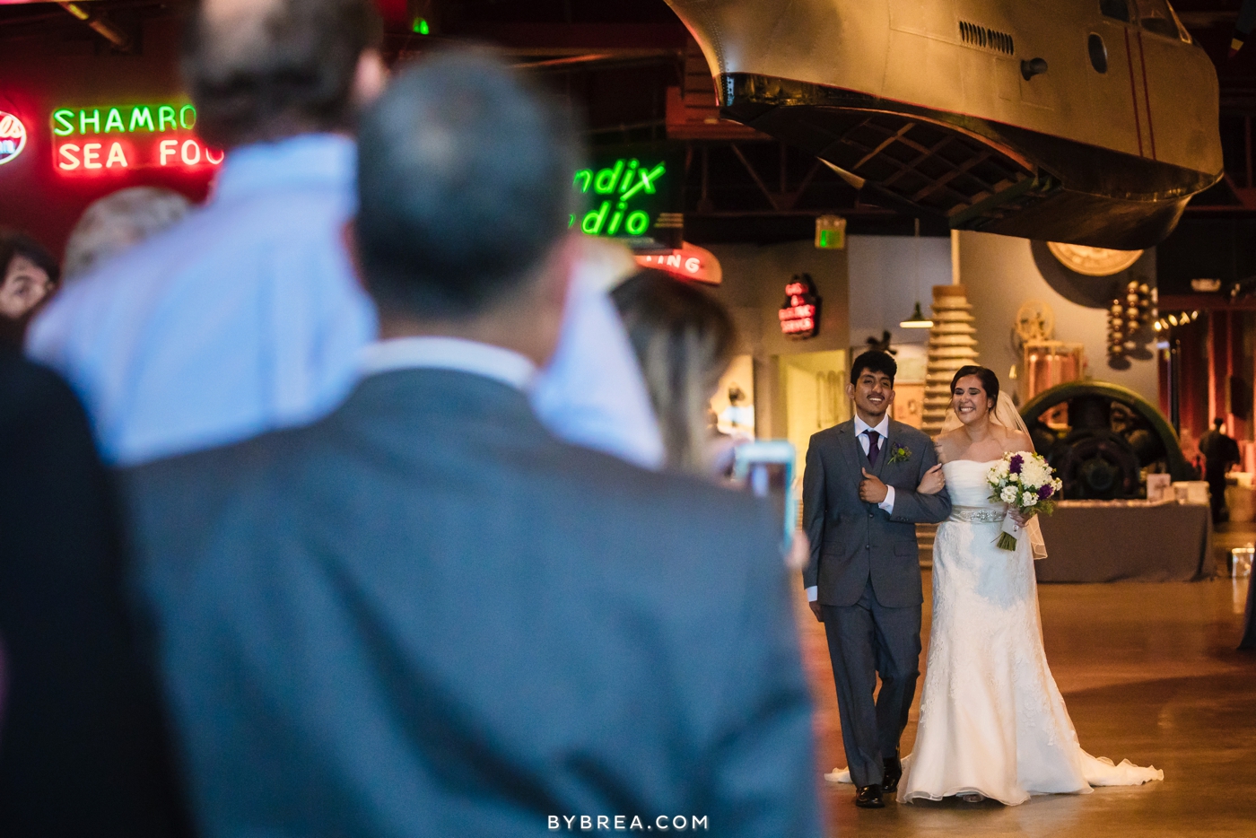 Baltimore Museum of Industry wedding bride walking down aisle