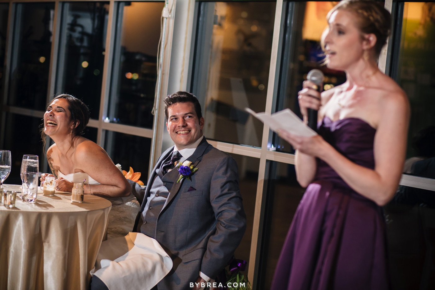 Baltimore wedding photo bride laughing during toast