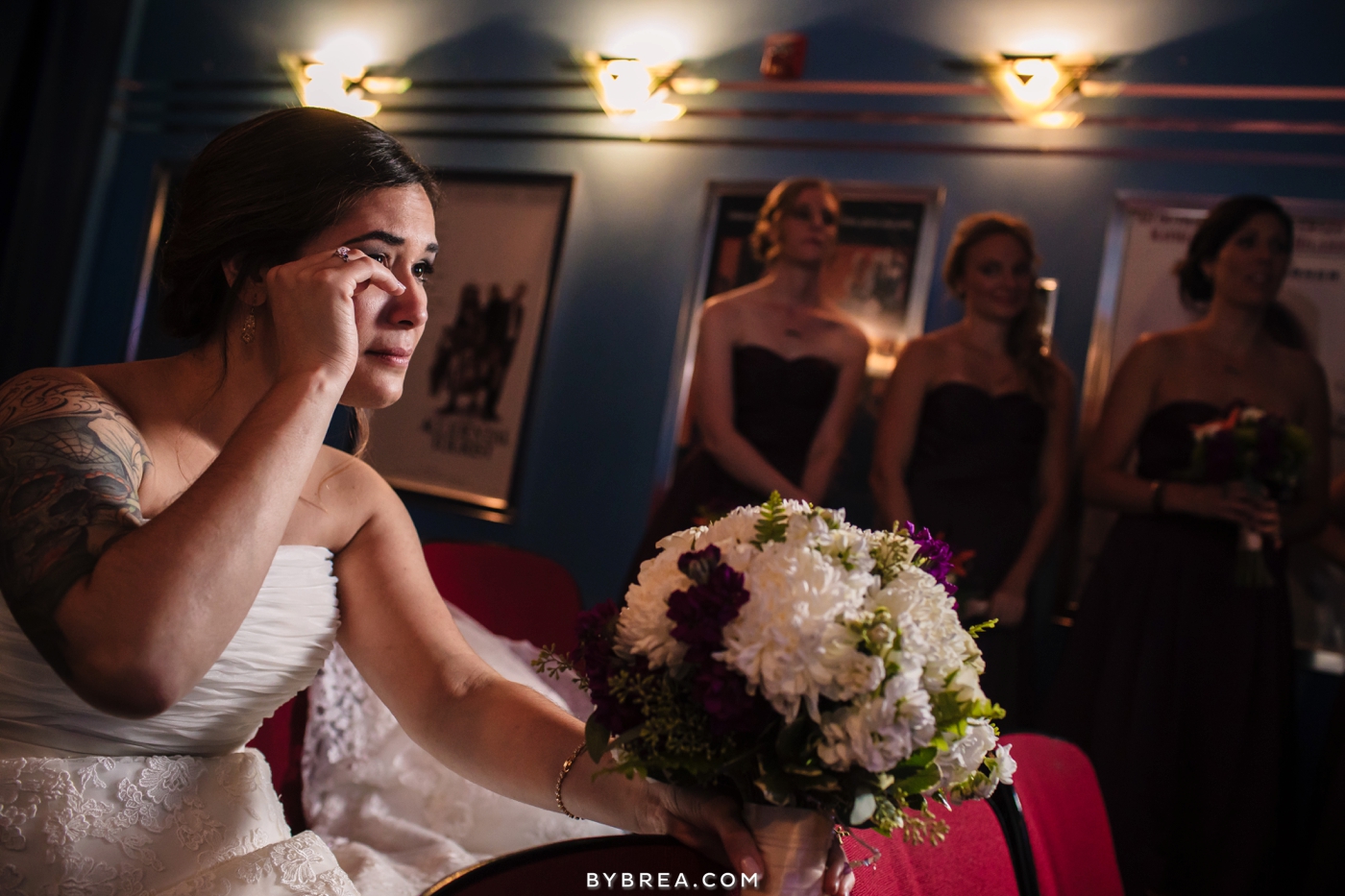 Baltimore wedding photo bride wiping tears