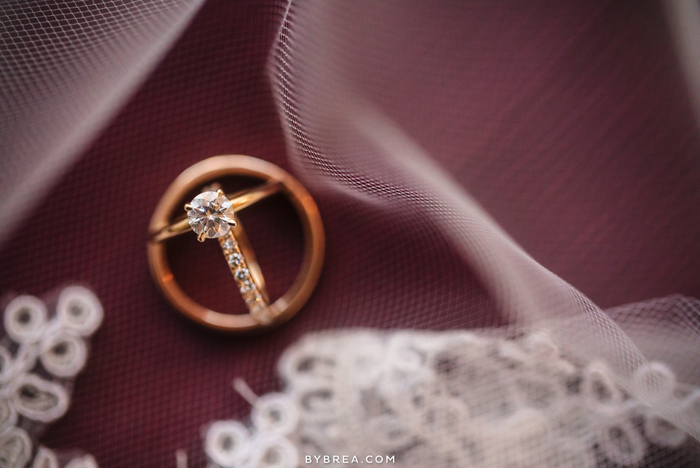 Vandiver Inn wedding close up of stacked rings on wedding veil