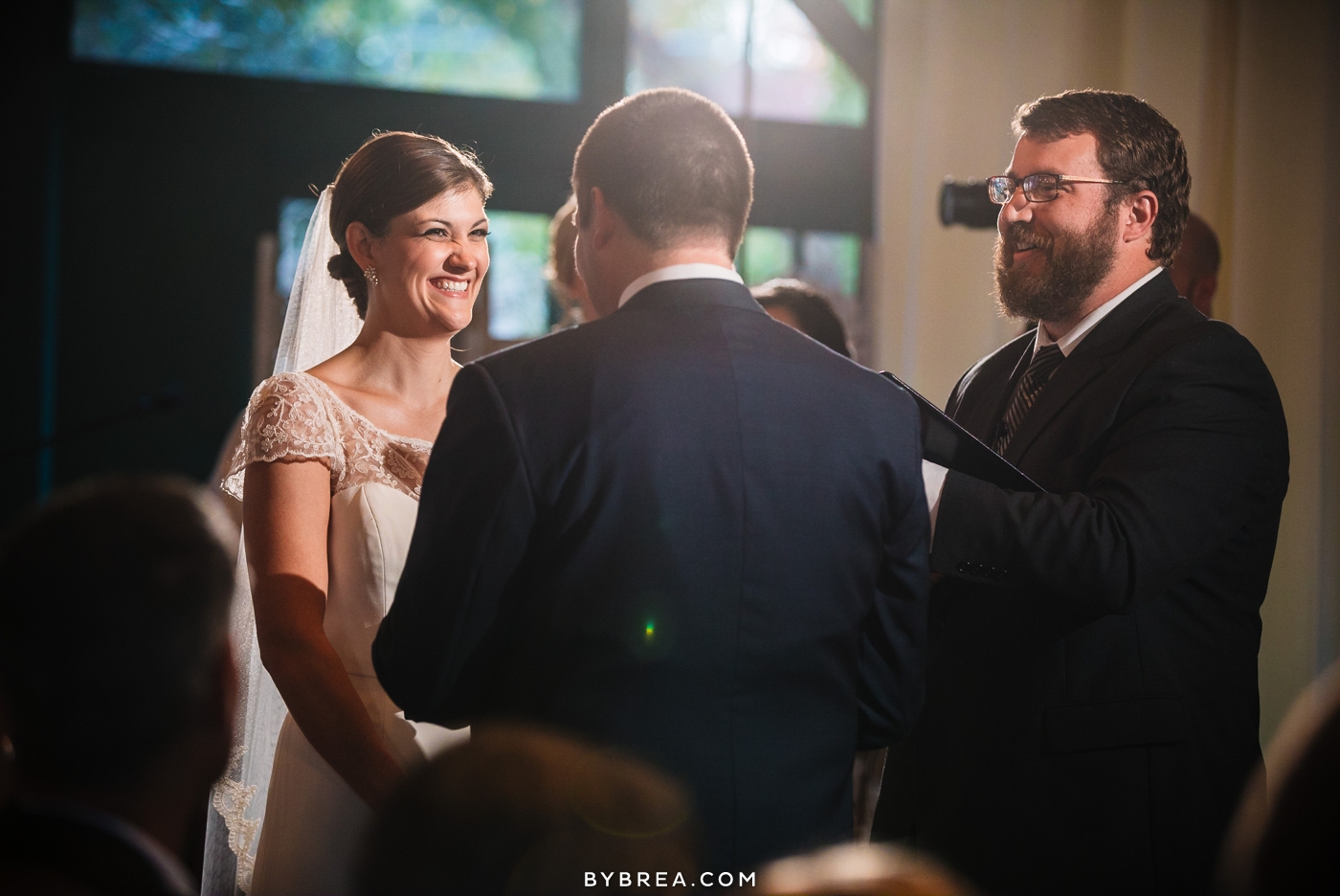 Vandiver Inn wedding bride smiling and laughing during ceremony