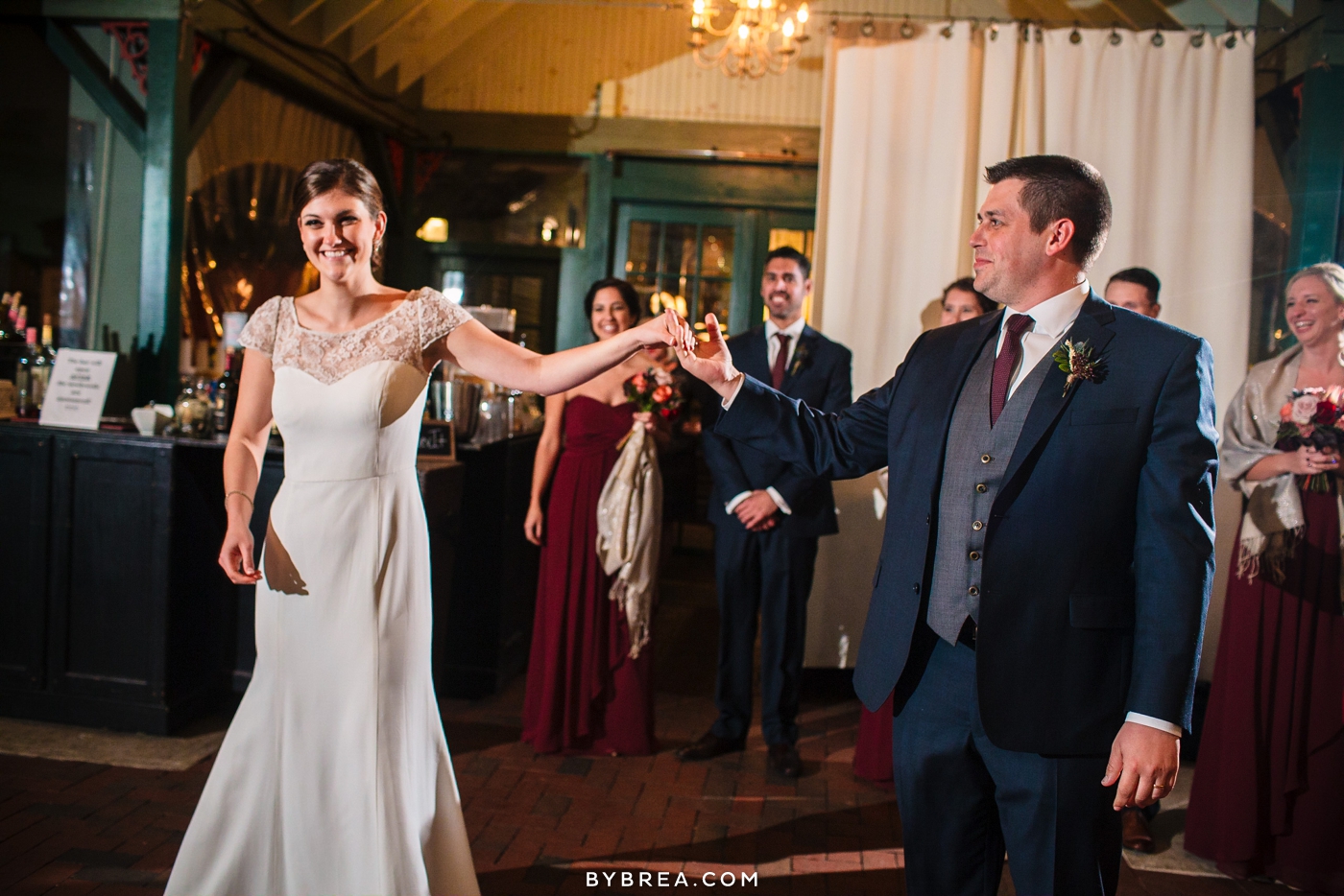 Vandiver Inn wedding groom leading smiling bride into first dance