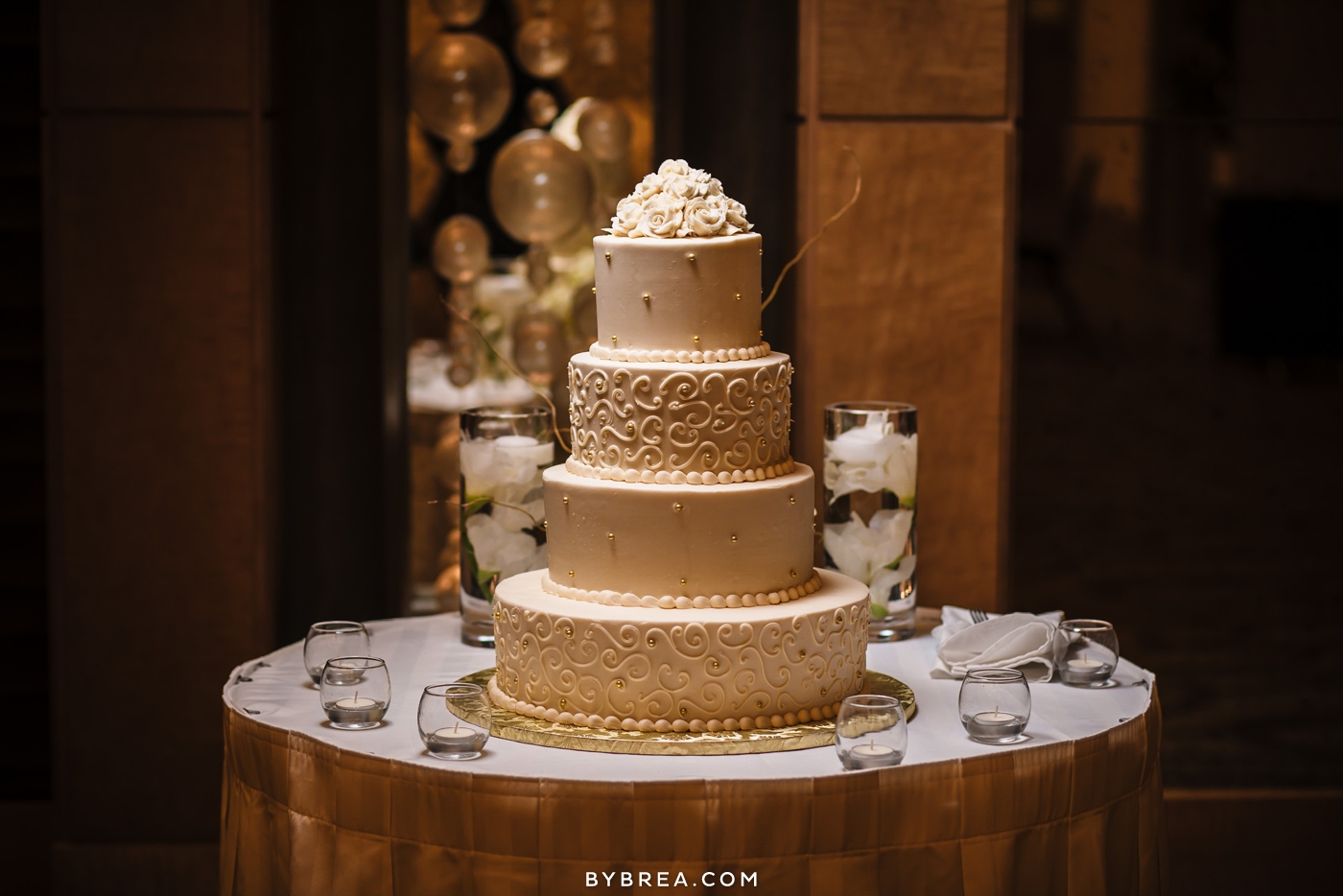 Hotel at Arundel Preserve wedding photo tiered white cake by Hotel