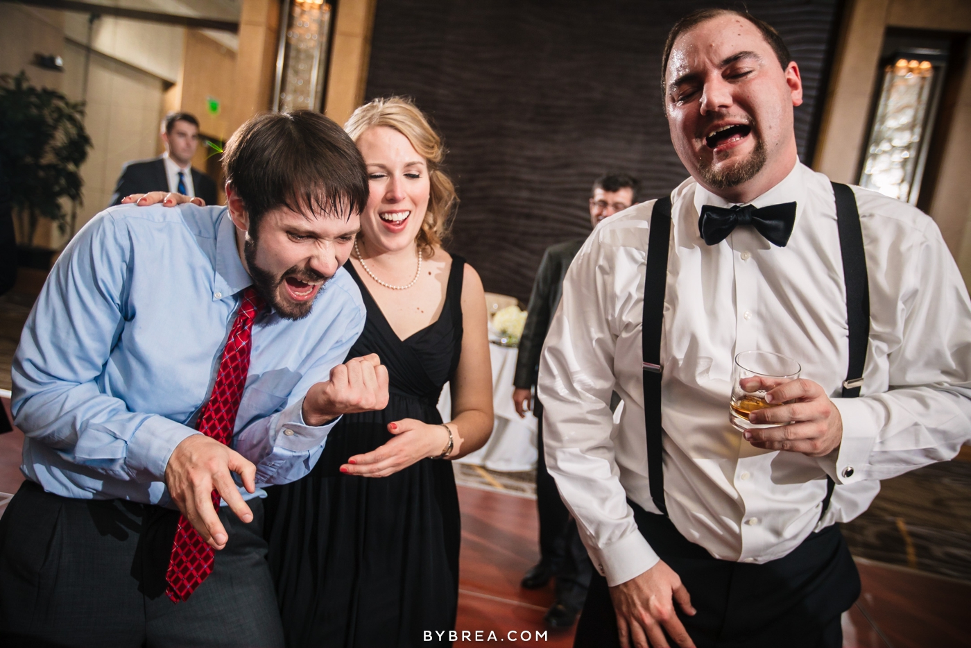 Hotel at Arundel Preserve wedding photo air guitar at reception