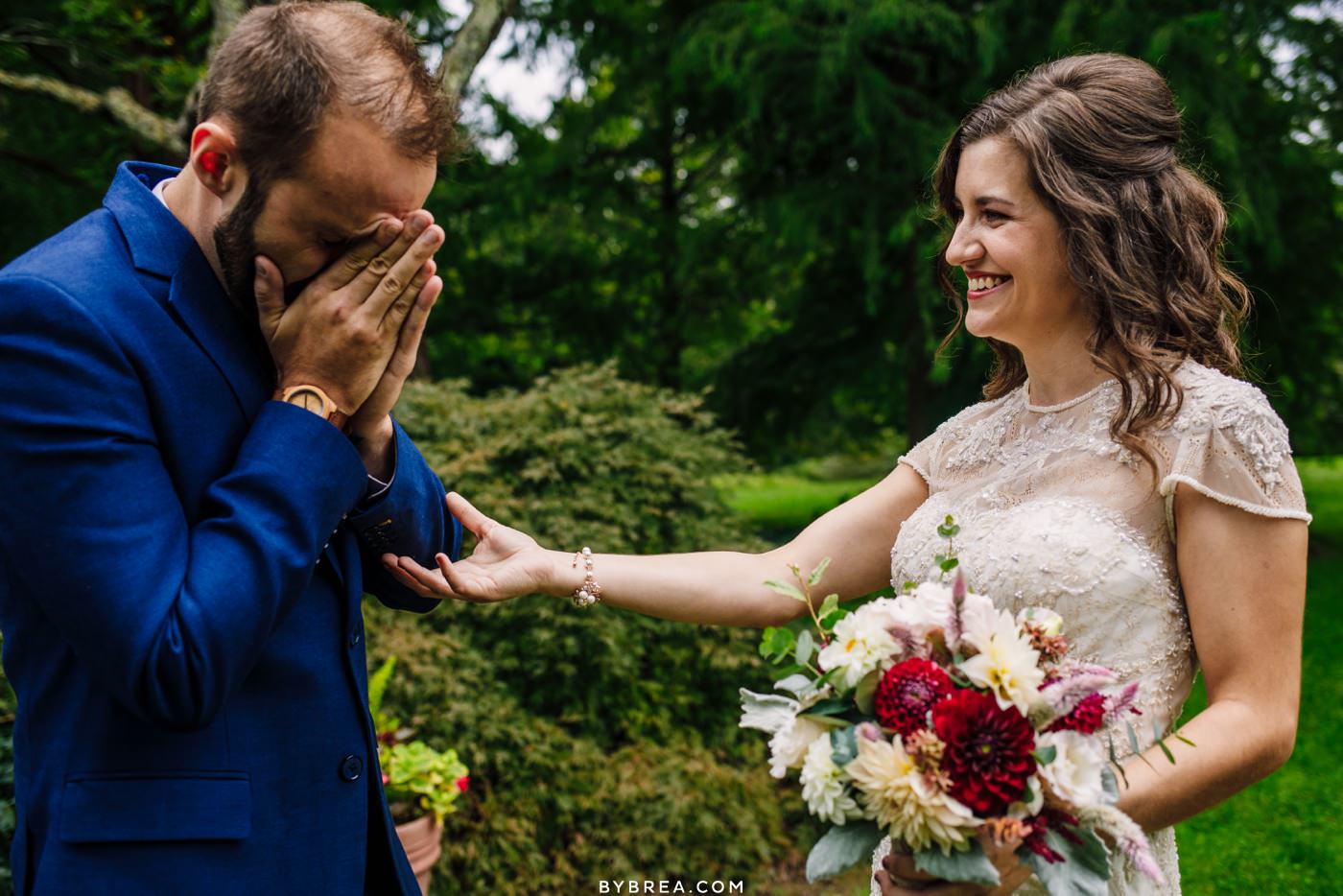 Emotional Groom First look at Cylburn Arboretum