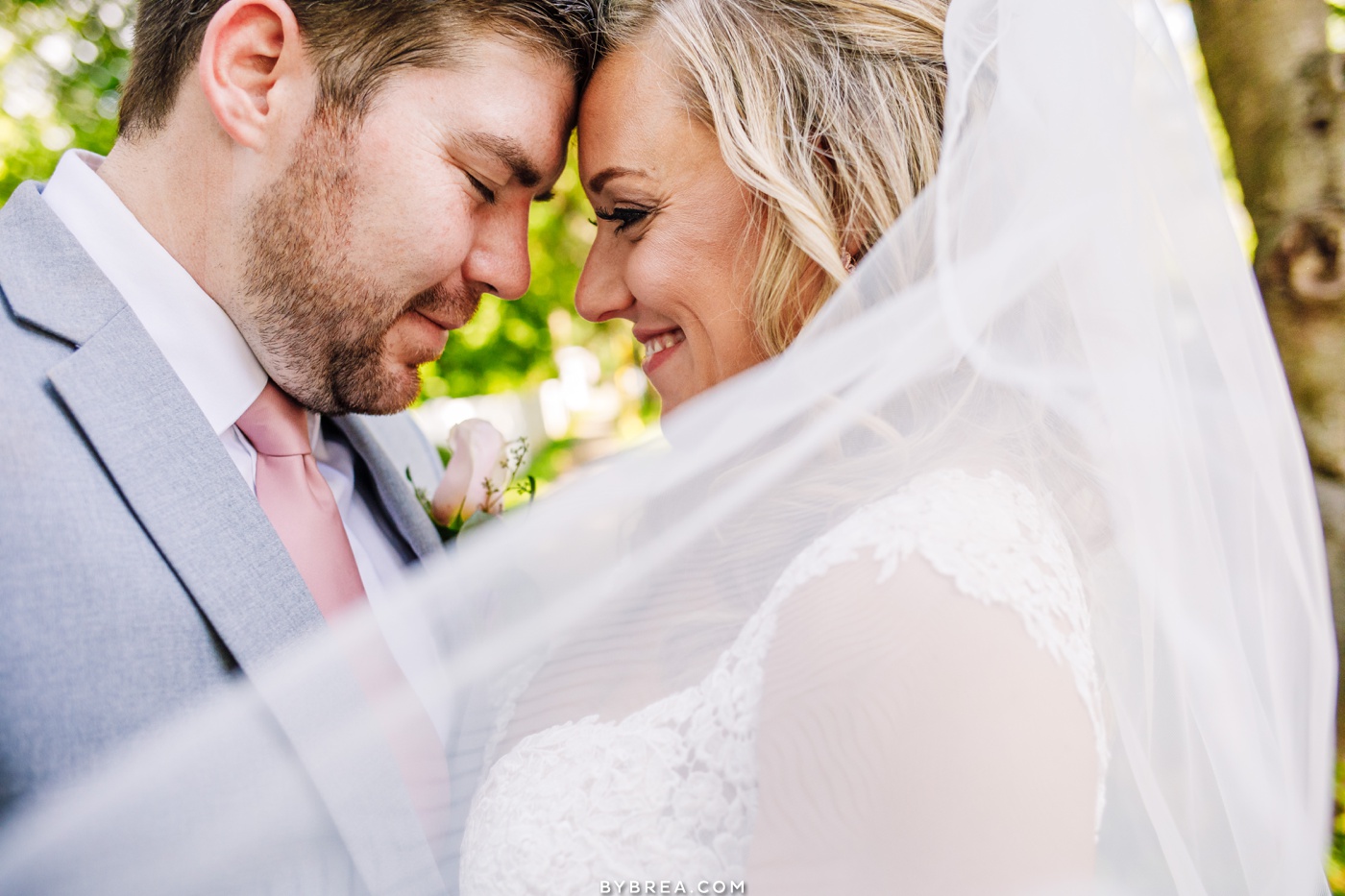Photo of bride and groom during wedding portraits Vandiver Inn