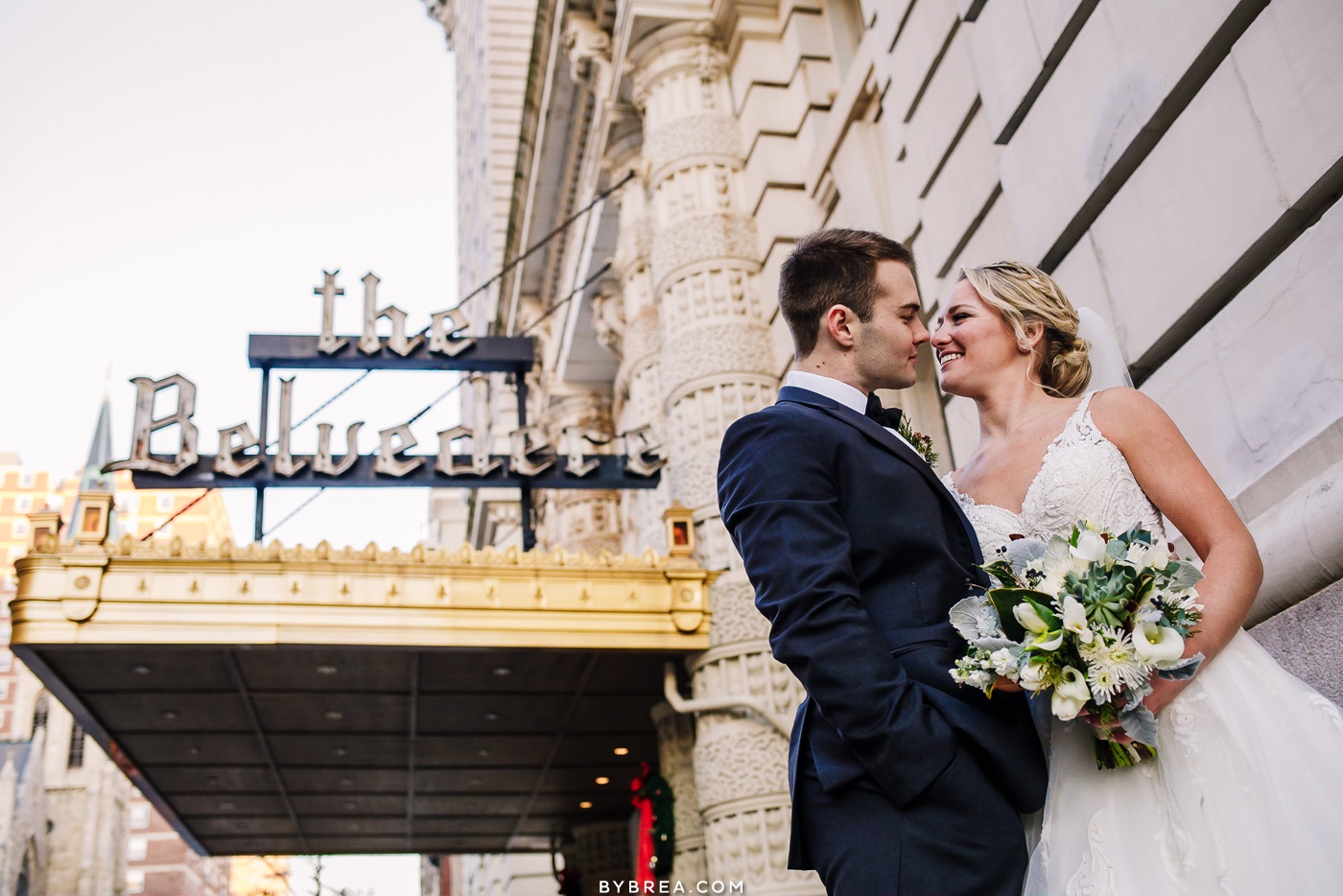 Couple's portraits during wedding at the Belvedere Hotel in Baltimore