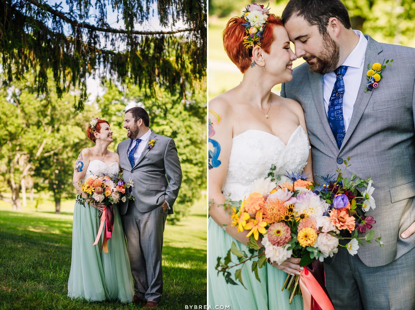 Bride and groom portraits at Caboose Farm