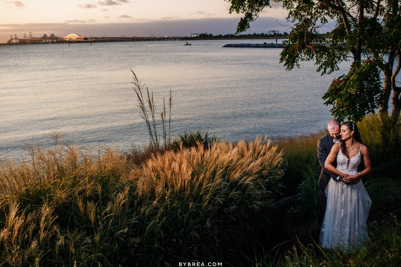 chesapeake bay beach club wedding photos at sunset