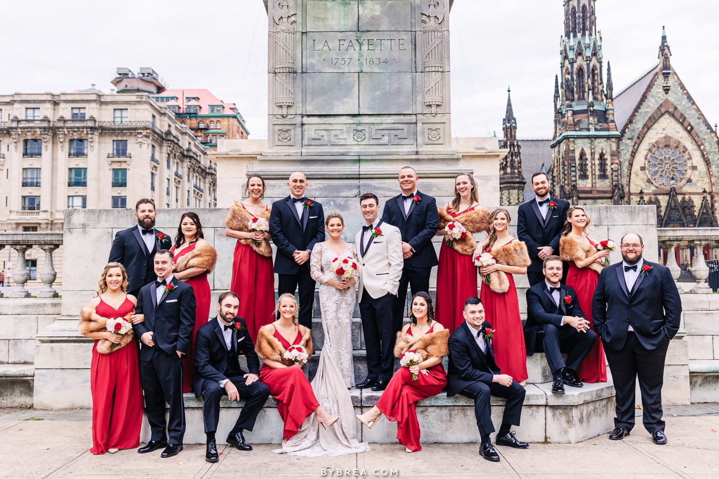 Classy winter wedding party portrait in Mount Vernon