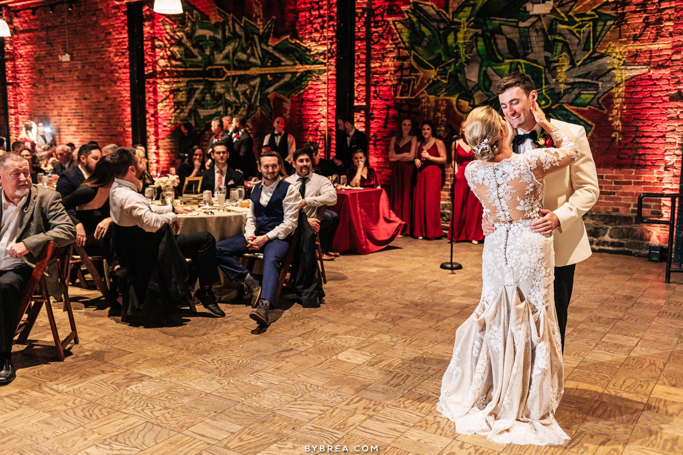 Bride and groom share their first dance at the Assembly Room in Baltimore