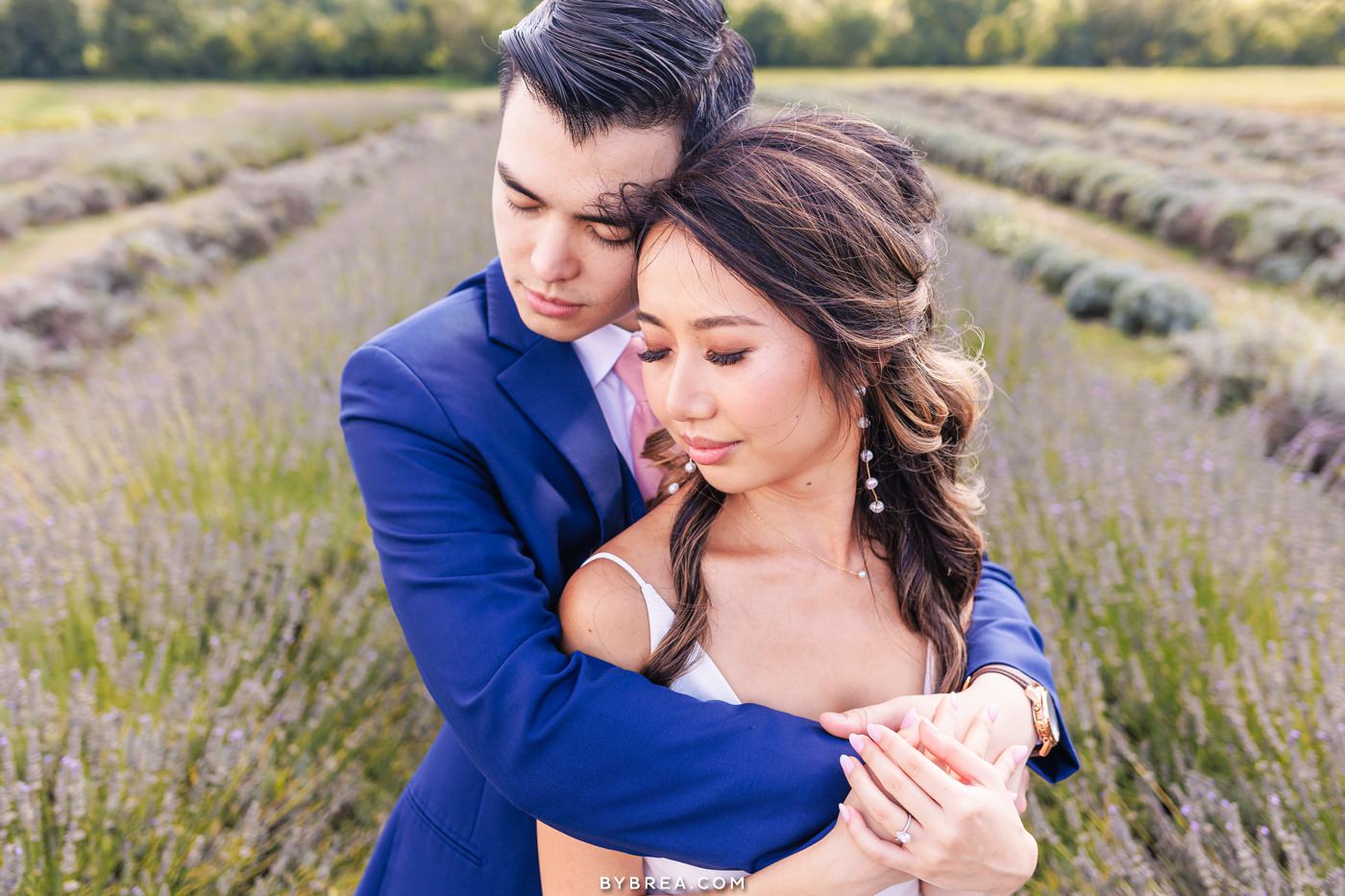 Wedding photo of Bride and groom in lavender field springfield manor