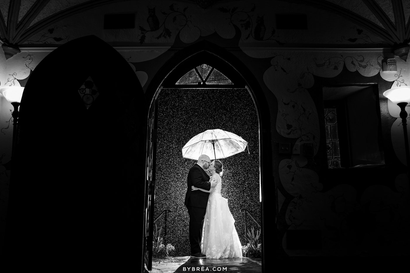 Cloisters Castle Wedding Portrait in the rain